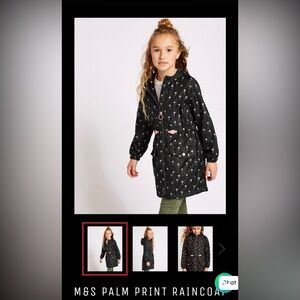 M&S Black Palm Print Kids' Raincoat with Pink Accents size 3/4 yrs like new
